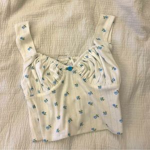 With Jean Bridgette Top -Blue Pointelle